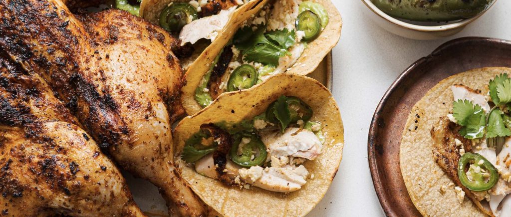 Butterflied Chicken Tacos with Coriander Jalapeno Crema